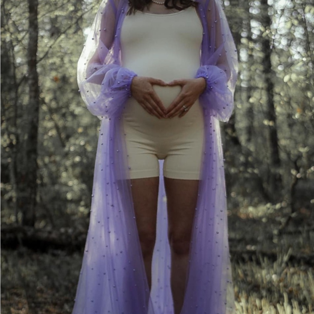 Elegant Lavender Sheer Maternity Robe